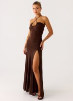 Callie Ruched Maxi Dress - Chocolate