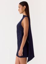 Cerina High Neck Mini Dress - Navy - 图片 3
