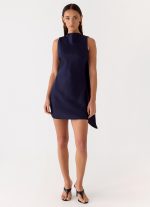 Cerina High Neck Mini Dress - Navy - 图片 6