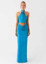 Chiquita Halter Maxi Dress - Turquoise Blue - 图片 4