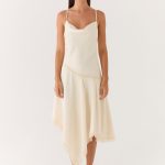 Cleosa Asymmetrical Midi Dress - Ivory