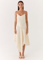 Cleosa Asymmetrical Midi Dress - Ivory