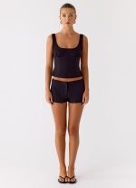 Coastline Cotton Bustier Top - Black - 图片 5