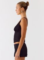 Coastline Cotton Bustier Top - Black - 图片 3