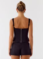 Coastline Cotton Bustier Top - Black - 图片 4