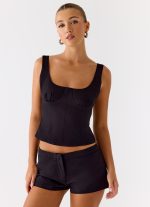 Coastline Cotton Bustier Top - Black - 图片 6