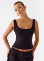 Coastline Cotton Bustier Top - Black - 图片 8