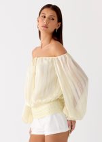 Coconut Kiss Off Shoulder Long Sleeve Top - Yellow - 图片 5