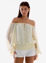 Coconut Kiss Off Shoulder Long Sleeve Top - Yellow - 图片 6