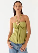 Corah Halter Top - Green Olive
