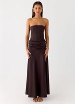 Darana Corset Satin Maxi Dress - Chocolate - 图片 2