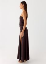 Darana Corset Satin Maxi Dress - Chocolate - 图片 3