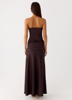 Darana Corset Satin Maxi Dress - Chocolate - 图片 4