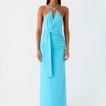 Dare Me Halter Maxi Dress - Aqua Blue