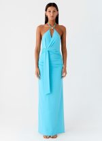 Dare Me Halter Maxi Dress - Aqua Blue
