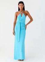 Dare Me Halter Maxi Dress - Aqua Blue - 图片 2