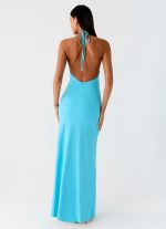 Dare Me Halter Maxi Dress - Aqua Blue - 图片 4