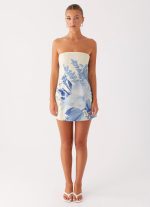 Denby Strapless Mini Dress - Blue Floral Print - 图片 4