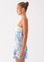 Denby Strapless Mini Dress - Blue Floral Print - 图片 2