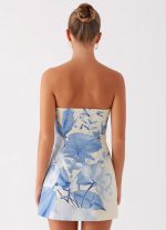 Denby Strapless Mini Dress - Blue Floral Print - 图片 3