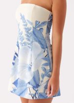 Denby Strapless Mini Dress - Blue Floral Print - 图片 5