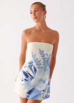 Denby Strapless Mini Dress - Blue Floral Print - 图片 6