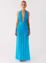 Dilemma Halter Maxi Dress - Turquoise Blue - 图片 4