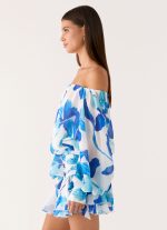 Eira Balloon Sleeve Mini Dress - Cerulean Bloom - 图片 2