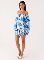 Eira Balloon Sleeve Mini Dress - Cerulean Bloom - 图片 4