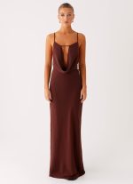 Elation Cowl Neck Maxi Dress - Chocolate - 图片 4