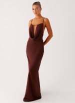 Elation Cowl Neck Maxi Dress - Chocolate