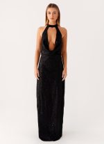 Empire Sequin Maxi Dress - Black