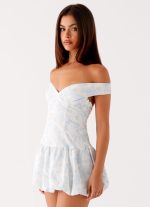 Endless Romance Off Shoulder Mini Dress - Blue Floral - 图片 4