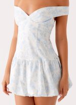 Endless Romance Off Shoulder Mini Dress - Blue Floral - 图片 6