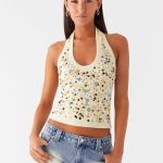Eye Contact Sequin Halter Top - Yellow