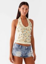 Eye Contact Sequin Halter Top - Yellow - 图片 5