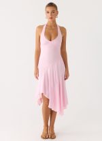 Faelie Halter Neck Asymmetrical Midi Dress - Pink - 图片 4