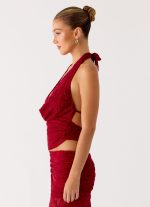 Farruko Jacquard Halter Top - Dark Cherry - 图片 3