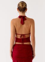 Farruko Jacquard Halter Top - Dark Cherry - 图片 4