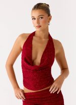 Farruko Jacquard Halter Top - Dark Cherry