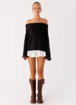 Federica Off Shoulder Knit - Black - 图片 2