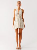 Figaro Halter Mini Dress - Taupe Stripe - 图片 2
