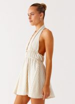 Figaro Halter Mini Dress - Taupe Stripe - 图片 3