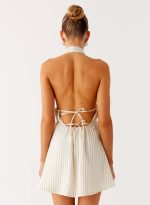 Figaro Halter Mini Dress - Taupe Stripe - 图片 4