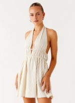 Figaro Halter Mini Dress - Taupe Stripe - 图片 5
