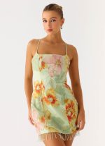 Gatiana Beaded Sequin Mini Dress - Green Floral Beaded - 图片 6