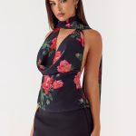 Get Me Halter Backless Top - Midnight Bloom