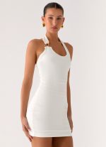 Gloves Up Halter Mini Dress - White