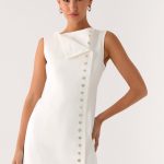 Golden Touch Cotton Mini Dress - White
