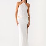 Griff Low Rise Jacquard Maxi Skirt - White